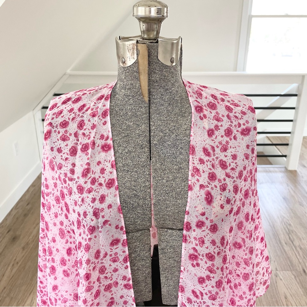 NWT LC, hot pink floral print kimono beach cover-up - Picture 3 of 9